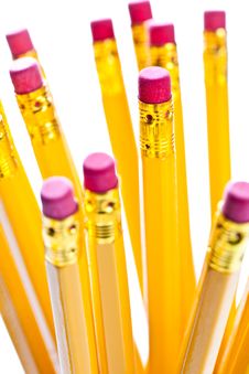 Yellow Pencils With A Rubber On The End Stock Image