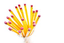 Yellow Pencils With A Rubber On The End Stock Photo