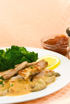 A Grilled Top Sirloin Steak Of Pork.. Chopped,with Stock Photos A Grilled Top Sirloin Steak Of Pork.. Chopped,with Stock Photos