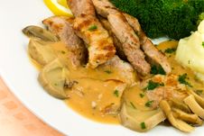 A Grilled Top Sirloin Steak Of Pork.. Chopped,with Stock Image A Grilled Top Sirloin Steak Of Pork.. Chopped,with Stock Image