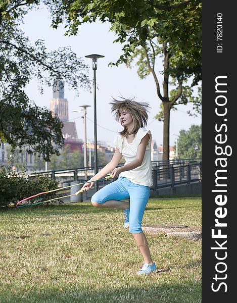 Teenager jumps on skipping rope