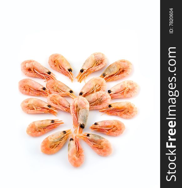 Beautiful boiled shrimps in the form of heart. Beautiful boiled shrimps in the form of heart