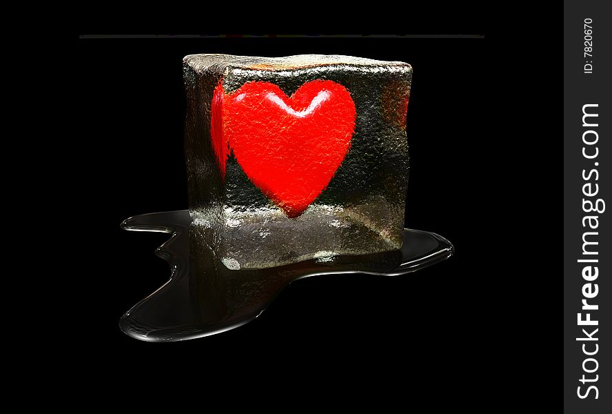 Red heart in the captivity of the ice. Red heart in the captivity of the ice