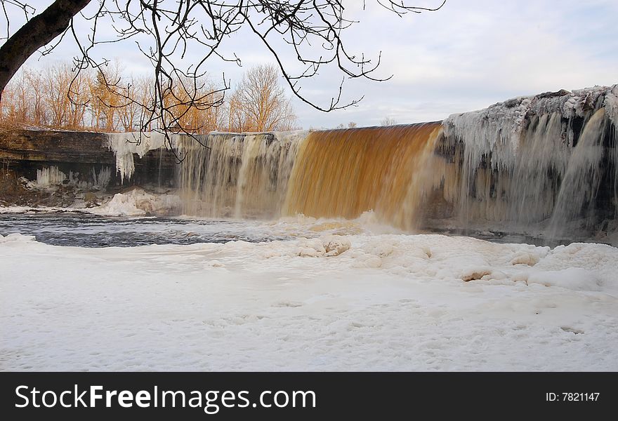 Waterfall in Estonia in winter, partially frozen. Waterfall in Estonia in winter, partially frozen