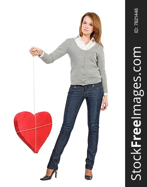 Pretty girl holding red bounded heart