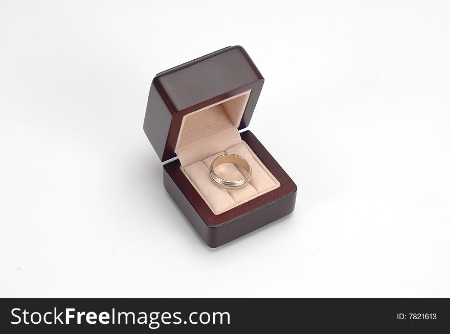 Jewellery box isolated at white with ring. Jewellery box isolated at white with ring