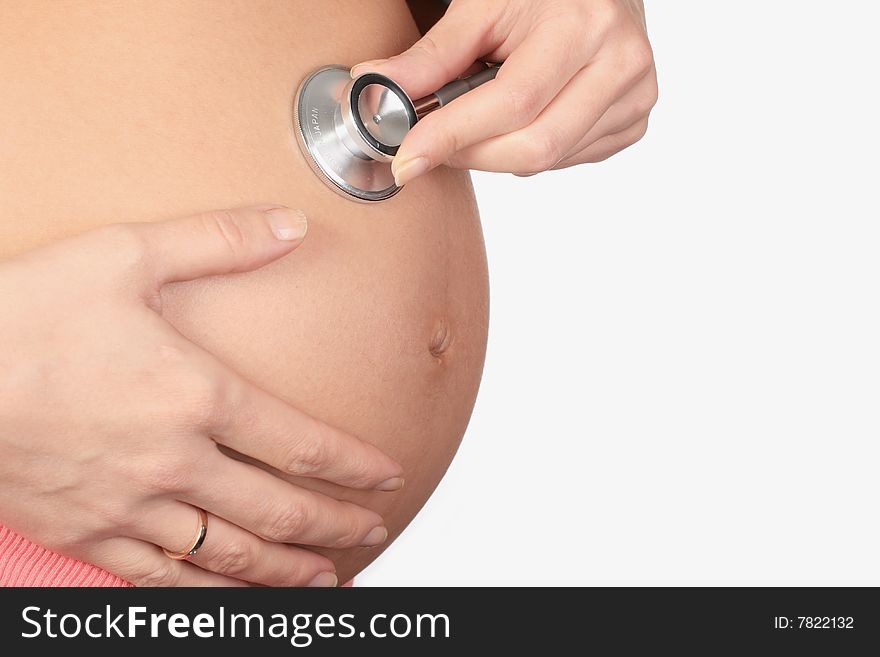 Pregnant woman isolated on a white background