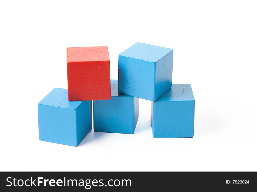 Four blue cubes and one 'odd man out' red one. Four blue cubes and one 'odd man out' red one.