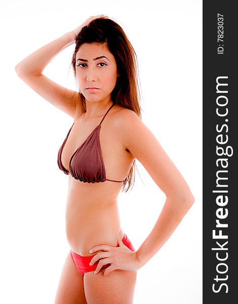 Sexy model in bikini looking at camera