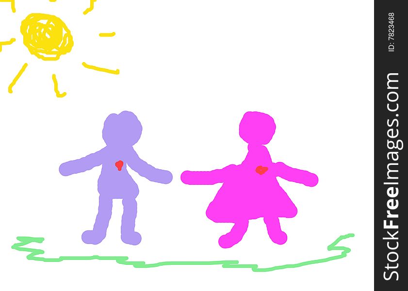 Toddler style drawing of a happy couple holding hands. Toddler style drawing of a happy couple holding hands