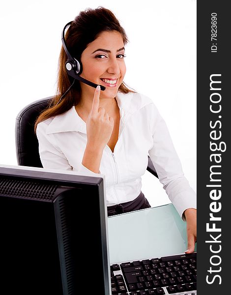 Side Pose Of Smiling Telecaller