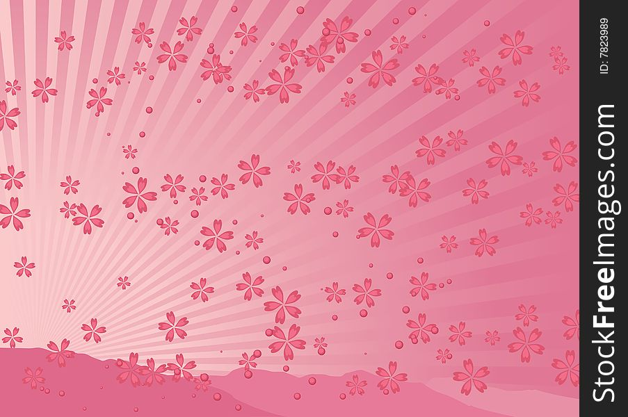 Spring background with cherry flowers and bubbles