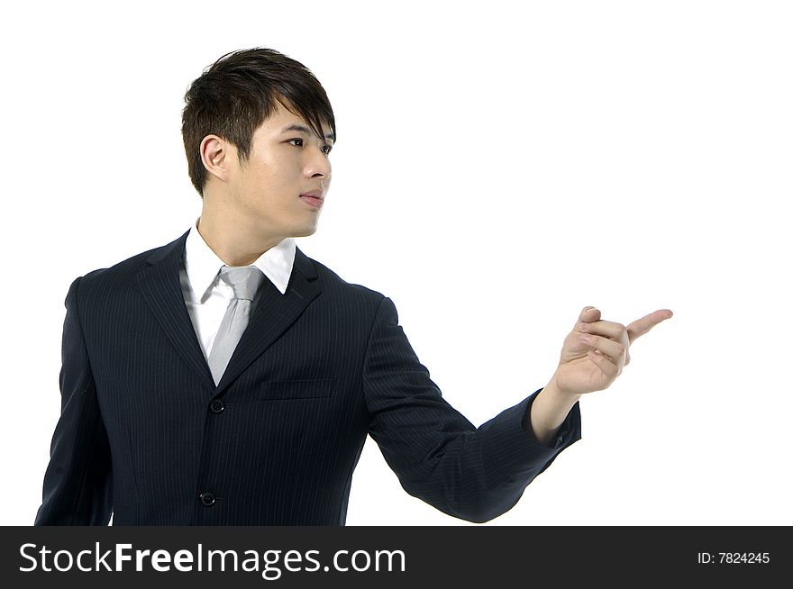 Young asian businessman explaining something to you