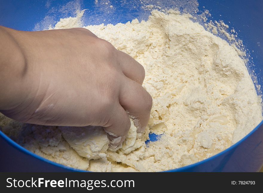 Baking a cake, flour and dough