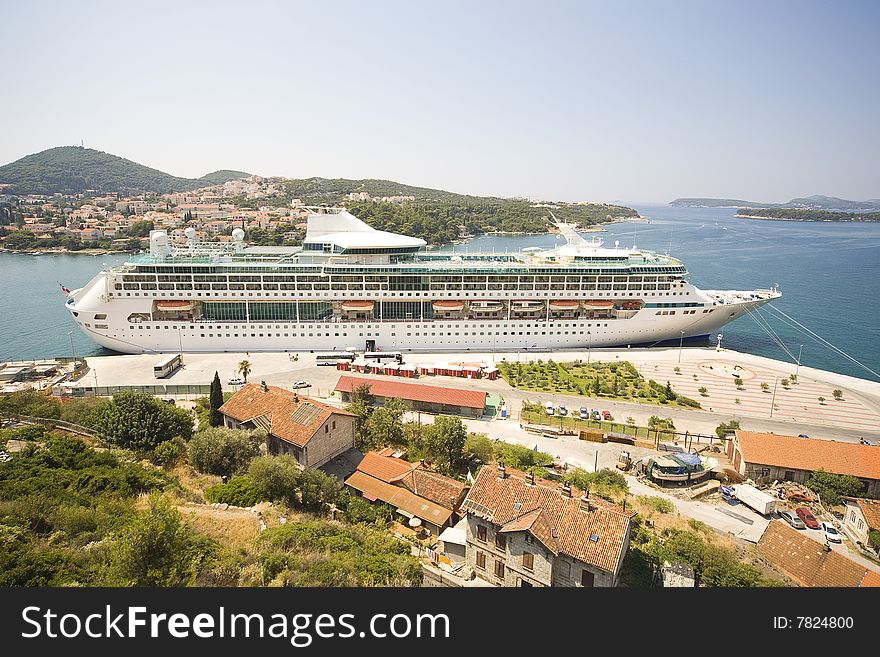 Large passenger vessel in Dubrovnik harbour. Large passenger vessel in Dubrovnik harbour