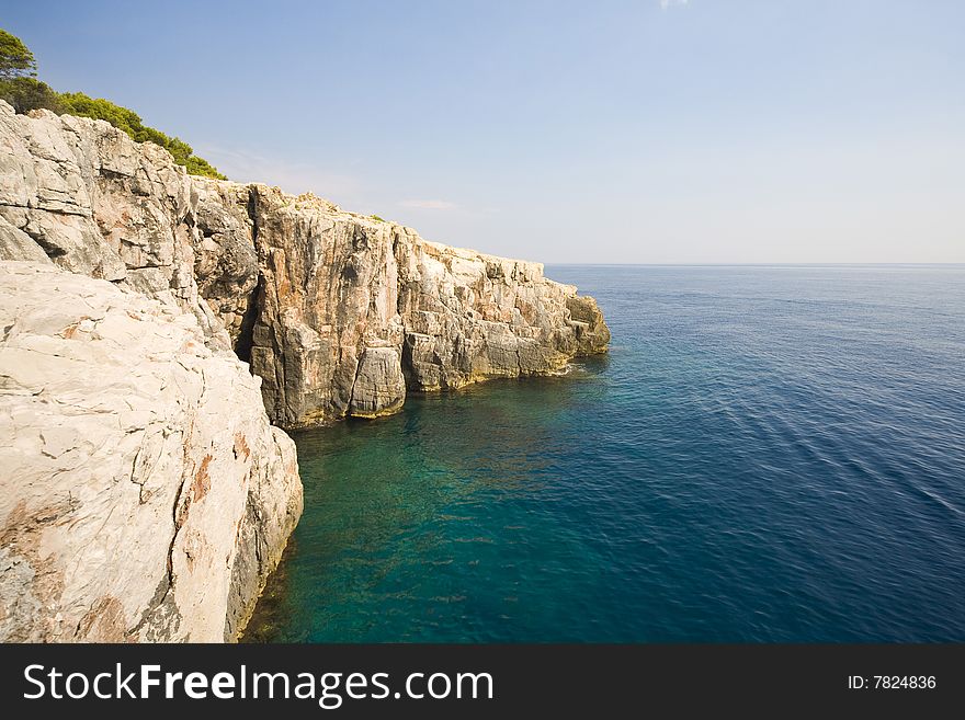 Croatian landscape - view from Locrum Island to open Adriatic sea