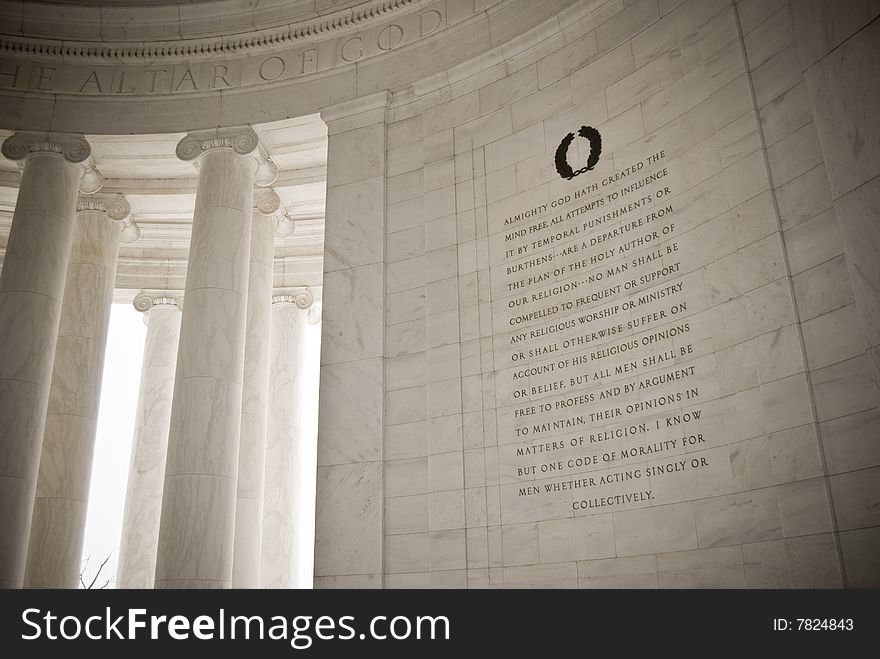 Side wall inside the Jefferson memorial in Washington DC