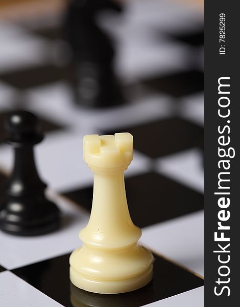 Portrait White Rook Chess Piece with shallow Depth of Field. Portrait White Rook Chess Piece with shallow Depth of Field