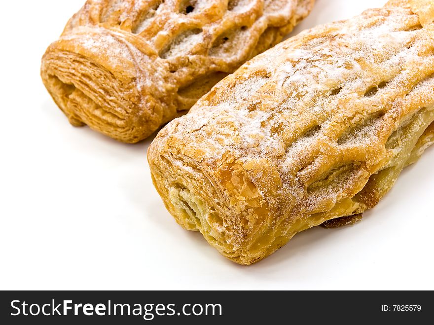 Apple Strudel Puff Pastry German, Isolated On A White Background.