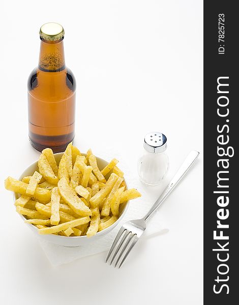 Bowl of homemade chips isolation on a white background