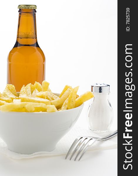 Bowl of homemade chips isolation on a white background