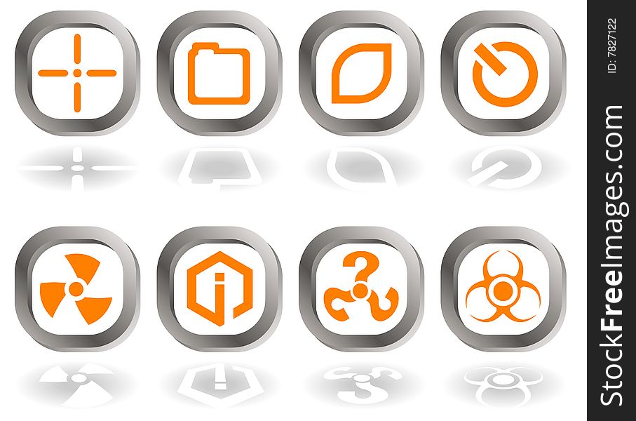 Set of eight icons in orange and gray isolated on white. Set of eight icons in orange and gray isolated on white