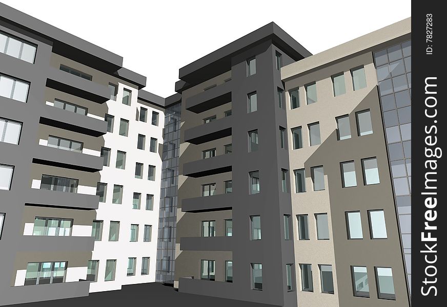 3D digital render of modern residential building. 3D digital render of modern residential building