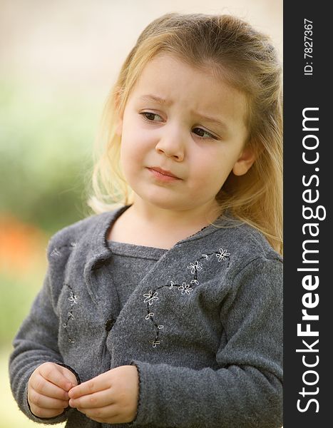 Blonde Little Girl In a Gray Sweater