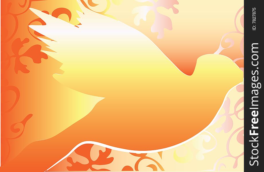 Beautiful decorative dove on orange background