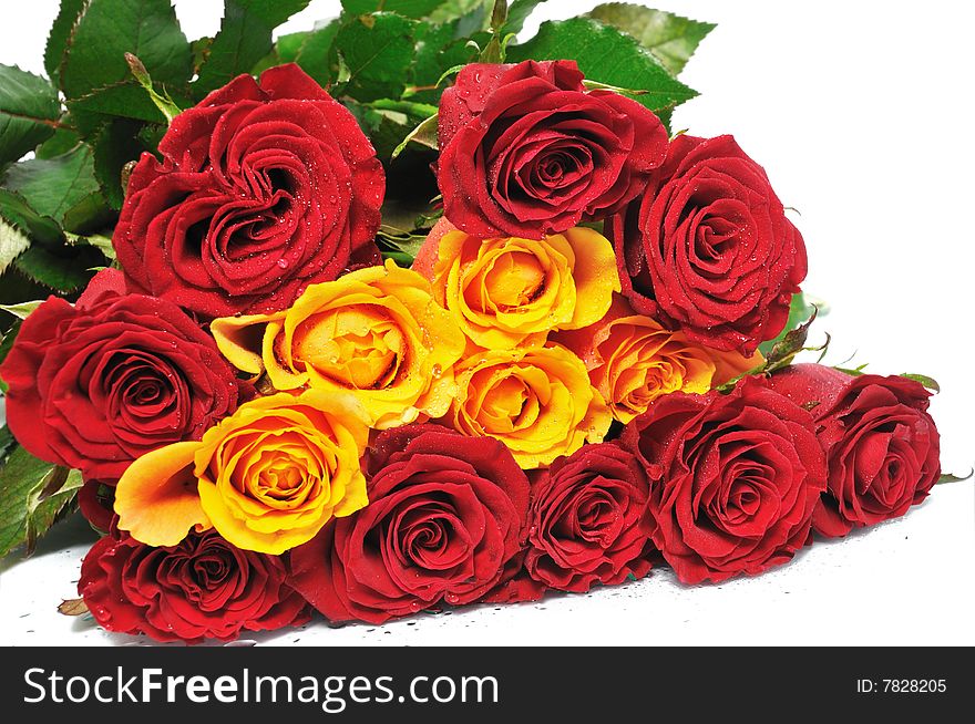 Big bouquet roses on isolated background