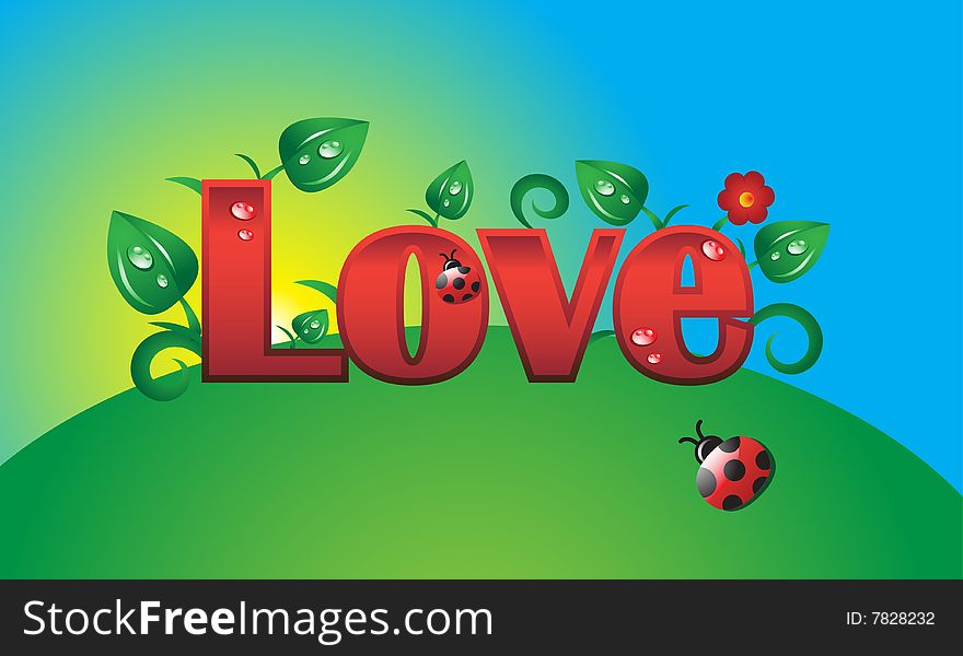 The word love in the leaves. Vector illustration. The word love in the leaves. Vector illustration