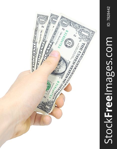 Hand With Few Bucks Isolated On White