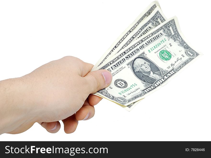 Hand With Few Bucks Isolated On White