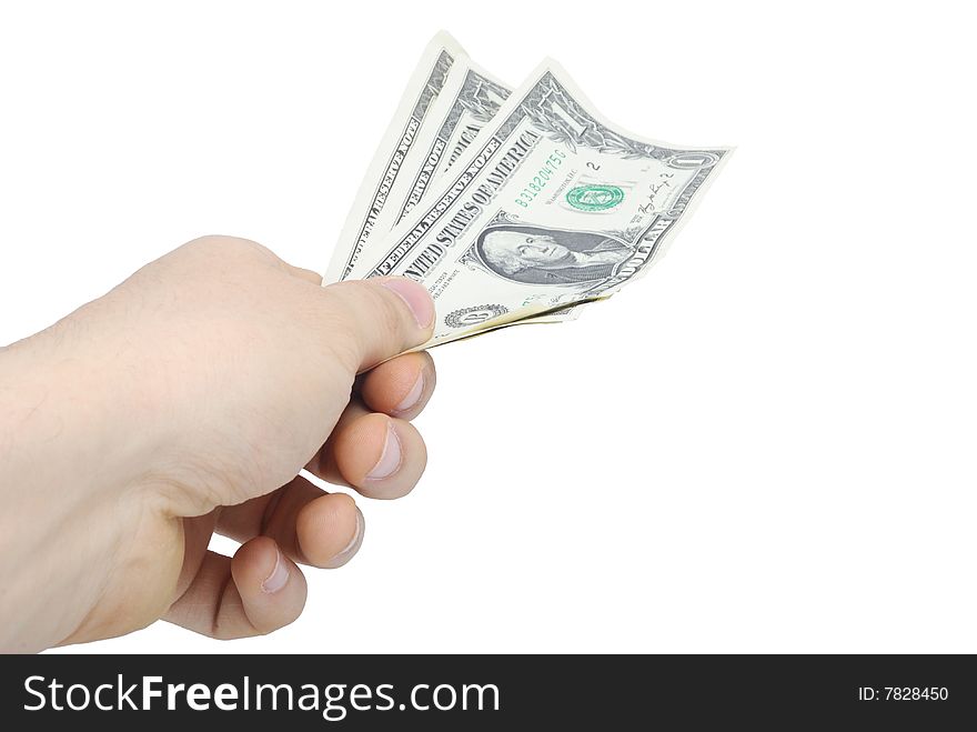 Hand With Few Bucks Isolated On White