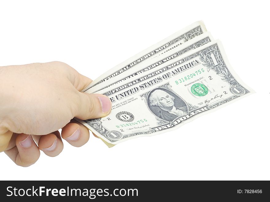 Hand With Few Bucks Isolated On White
