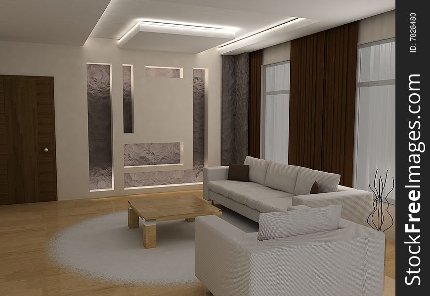 Modern interior of living room 3D