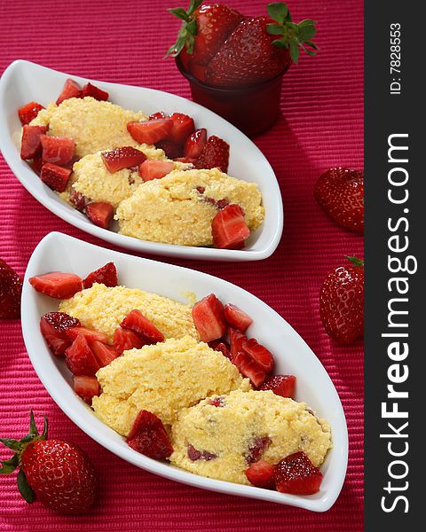 Fresh strawberries with cream dessert