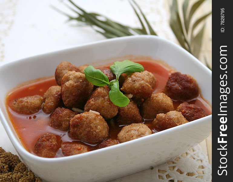 A fresh meal of soup with meatballs. A fresh meal of soup with meatballs