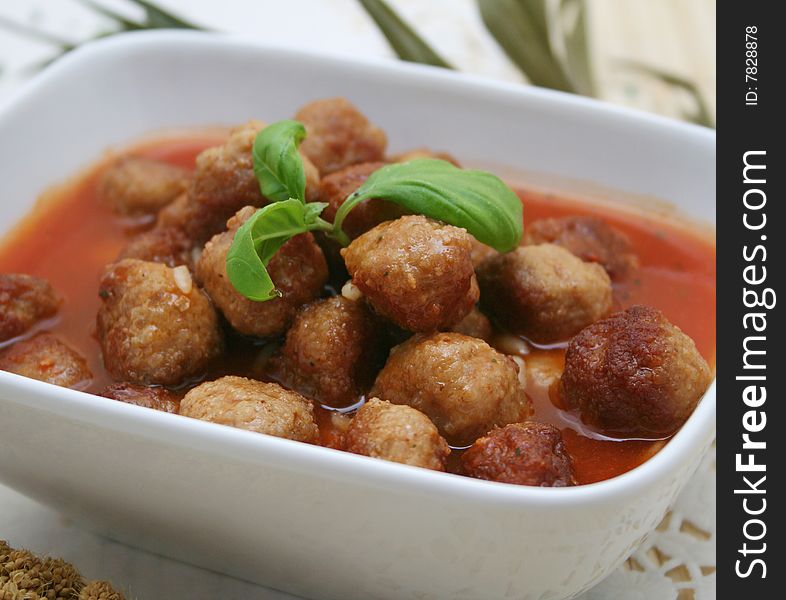 A fresh meal of soup with meatballs. A fresh meal of soup with meatballs