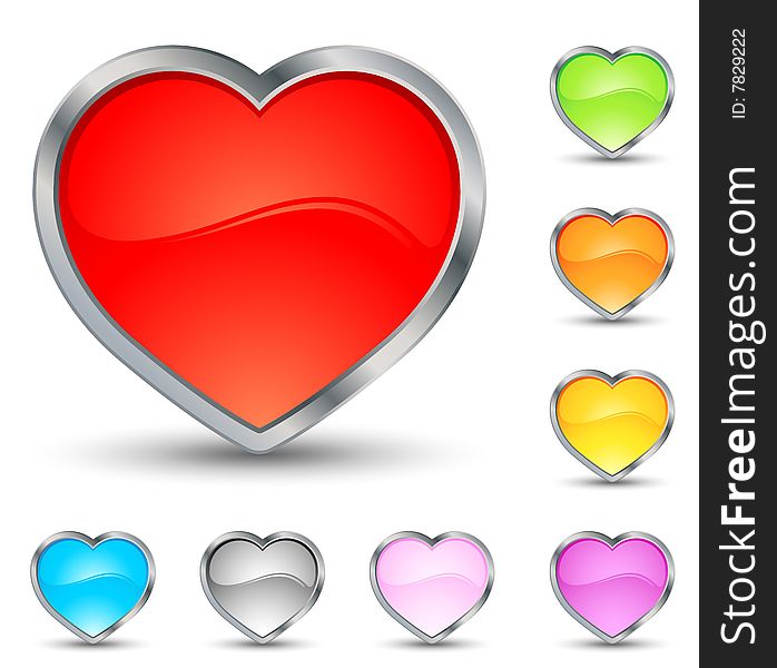 Hearts icons with metal stroke