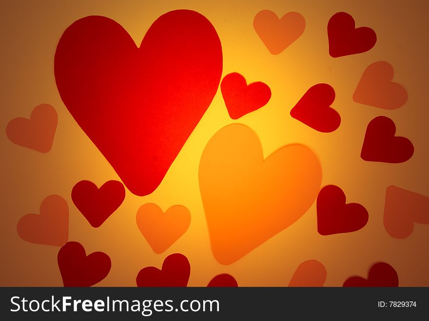 Red and yellow romantic hearts background