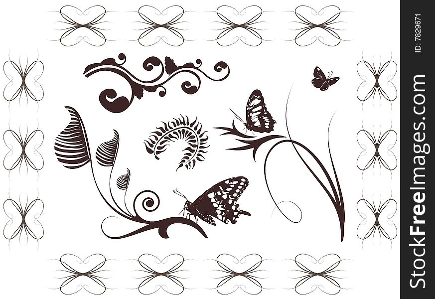 Floral set with butterflies. Artistic vector illustration. Floral set with butterflies. Artistic vector illustration.