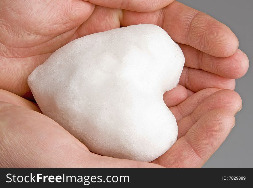 Snow heart in human hands