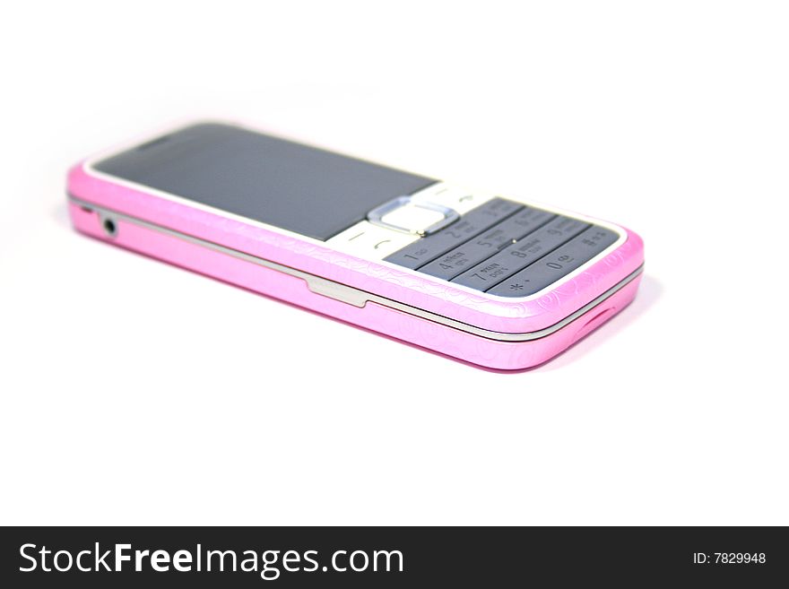 Pink mobile phone isolated on white background