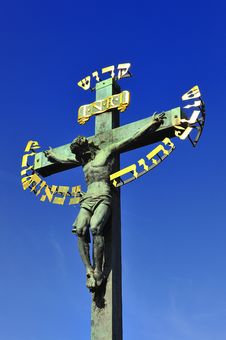 Prague Charles Bridge Crucifixion Jesus Blue Sky Stock Images Prague Charles Bridge Crucifixion Jesus Blue Sky Stock Images