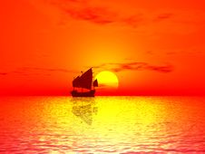 Red Sunset & Boat Royalty Free Stock Photo Red Sunset & Boat Royalty Free Stock Photo