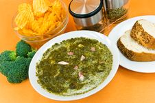 Gourmet Cream Soup With Green Cabbage And Slices O Stock Photography Gourmet Cream Soup With Green Cabbage And Slices O Stock Photography