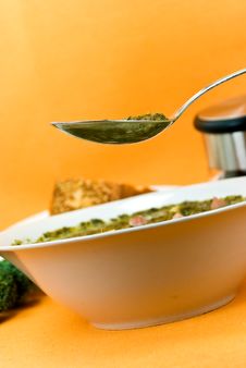 Gourmet Cream Soup With Green Cabbage And Slices O Stock Photos Gourmet Cream Soup With Green Cabbage And Slices O Stock Photos