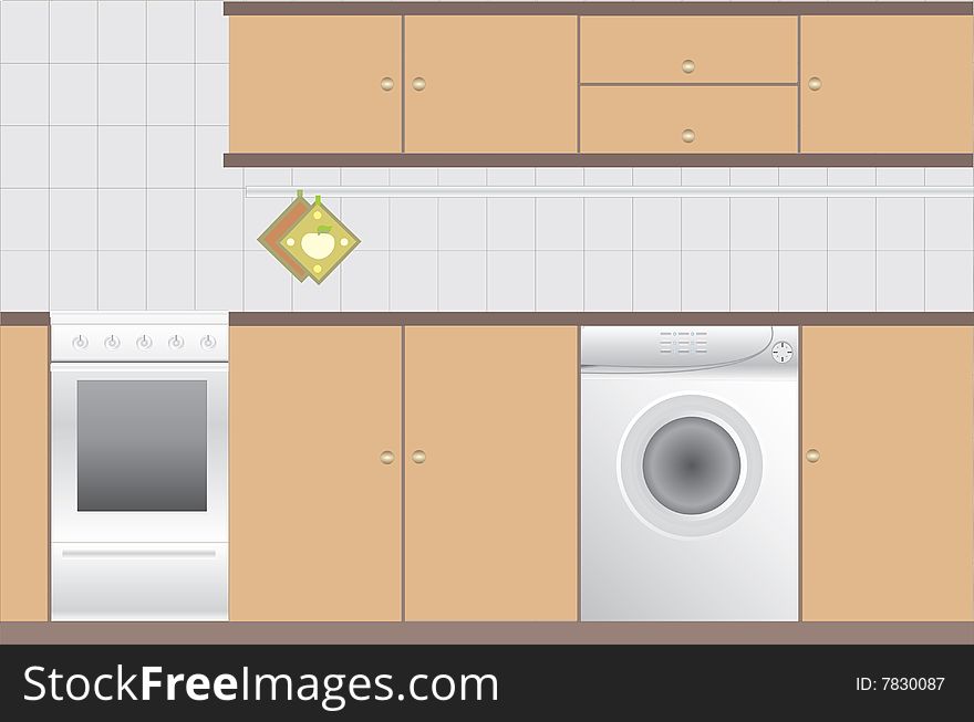 Modern kitchen interior. Vector Illustration.