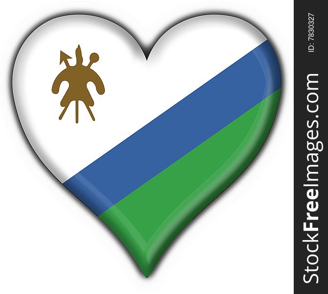 Lesotho Button Flag Heart Shape